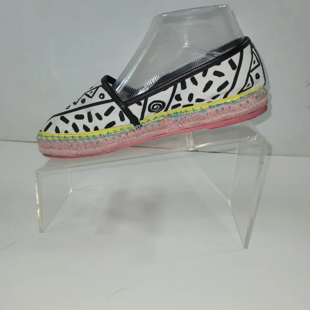Sophia Webster Black and White Patterned Espadrilles Loafers Size 38.5